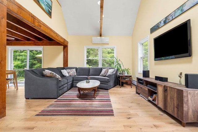94 Kimball Rd, Amesbury, MA 01931 - living area with light wood-style floors, high vaulted ceiling, and baseboard heating