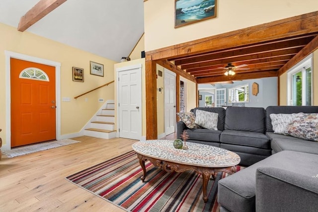 94 Kimball Rd, Amesbury, MA 01931 - living area featuring stairs, light wood-type flooring, and ceiling fan