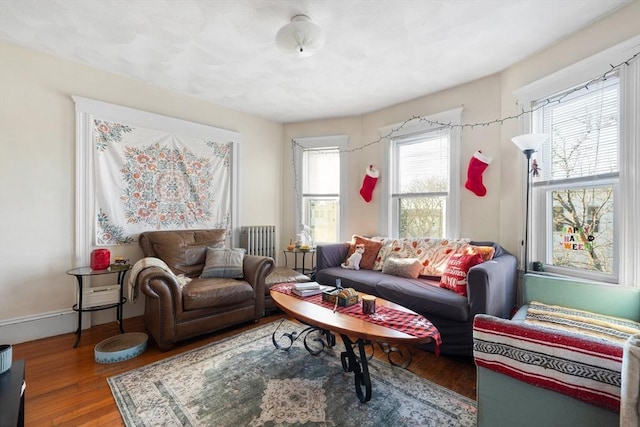 69 Conwell Ave, Somerville, MA 02144 - living area with hardwood / wood-style flooring, radiator heating unit, and baseboards