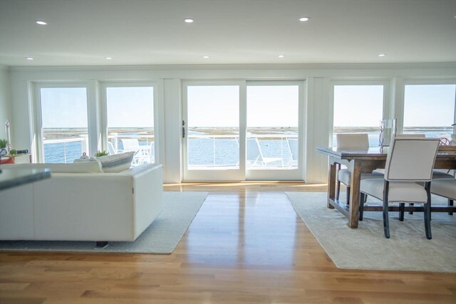 18 Wendy Way, Dennis, MA 02670 - living area with crown molding, recessed lighting, and light wood-type flooring