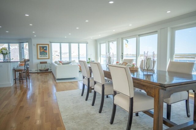 18 Wendy Way, Dennis, MA 02670 - dining room featuring light wood-style floors, ornamental molding, and recessed lighting
