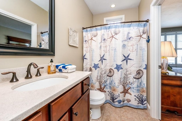 16 Twin Oaks Dr Unit 732, Mashpee, MA 02649 - full bathroom featuring vanity, tile patterned flooring, toilet, and a shower with shower curtain