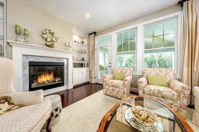16 Twin Oaks Dr Unit 732, Mashpee, MA 02649 - living area featuring dark wood-style flooring, recessed lighting, and a fireplace