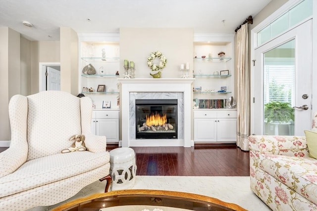 16 Twin Oaks Dr Unit 732, Mashpee, MA 02649 - living room featuring a high end fireplace and dark wood-style flooring
