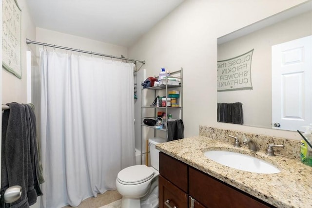 54 Primrose St Unit 3, Haverhill, MA 01830 - bathroom featuring vanity, toilet, shower / tub combo with curtain, and tile patterned floors