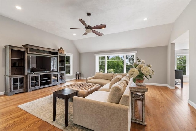 3 Chad Ln, Sterling, MA 01564 - living area featuring vaulted ceiling, ceiling fan, baseboards, recessed lighting, and wood finished floors