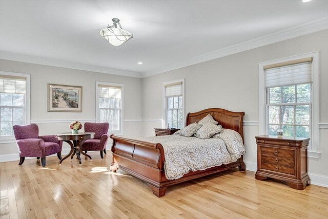 42 Westerly Rd, Weston, MA 02493 - bedroom featuring light wood-style flooring, crown molding, recessed lighting, and baseboards