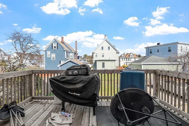 deck with a residential view