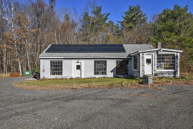 view of front of home featuring solar panels