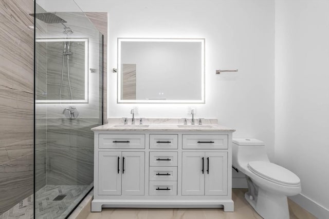 1442 Washington St, Canton, MA 02021 - bathroom with walk in shower, double vanity, toilet, and baseboards