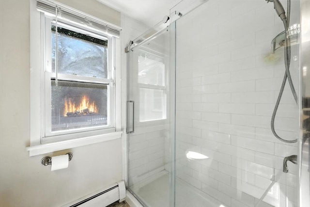 51 Glenview Dr, West Springfield, MA 01089 - bathroom with a stall shower, baseboard heating, and healthy amount of natural light