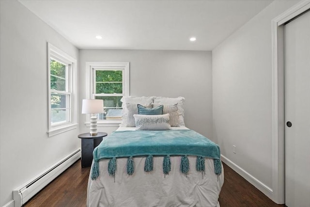 42 Stevens Ave, Braintree, MA 02184 - bedroom featuring a baseboard radiator, wood finished floors, and recessed lighting