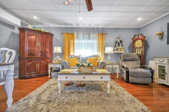 31 Darling St, Acushnet, MA 02743 - living room featuring baseboard heating, ceiling fan, recessed lighting, and wood finished floors