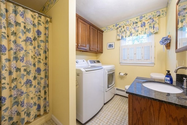 165 Roundtop Rd, Marlborough, MA 01752 - washroom featuring washer and dryer and a baseboard radiator