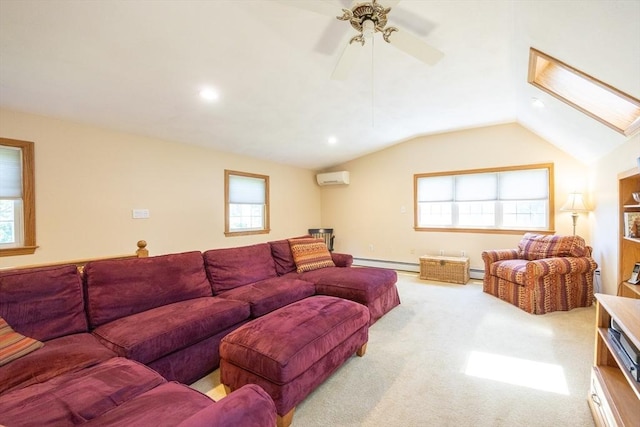 165 Roundtop Rd, Marlborough, MA 01752 - living area featuring a wall mounted air conditioner, a baseboard heating unit, plenty of natural light, vaulted ceiling, and recessed lighting