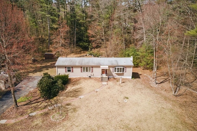 58 Daniel Shays Hwy, Pelham, MA 01007 - view of front of property featuring dirt driveway and a wooded view