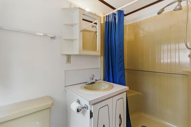 58 Daniel Shays Hwy, Pelham, MA 01007 - full bathroom with vanity, a stall shower, and toilet