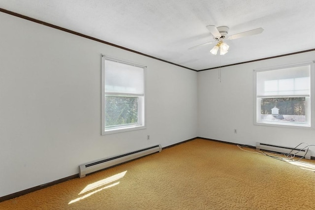 58 Daniel Shays Hwy, Pelham, MA 01007 - unfurnished room with plenty of natural light, baseboard heating, a ceiling fan, and ornamental molding