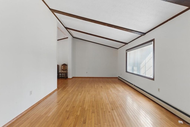 58 Daniel Shays Hwy, Pelham, MA 01007 - bonus room with baseboards, a baseboard heating unit, vaulted ceiling with beams, and light wood-type flooring