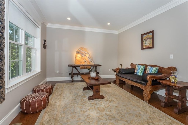 1 Clearview Dr, Franklin, MA 02038 - living area with ornamental molding, wood finished floors, baseboards, and recessed lighting