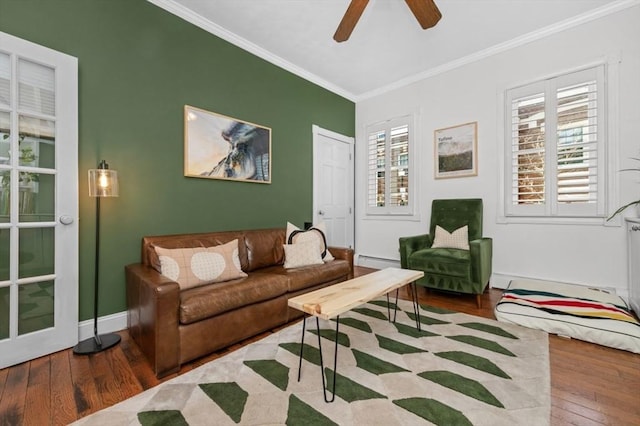 381 Bunker Hill St Unit 1, Boston, MA 02129 - living area featuring crown molding, wood-type flooring, ceiling fan, and baseboard heating