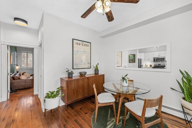 381 Bunker Hill St Unit 1, Boston, MA 02129 - dining space with a ceiling fan, hardwood / wood-style flooring, and a baseboard heating unit