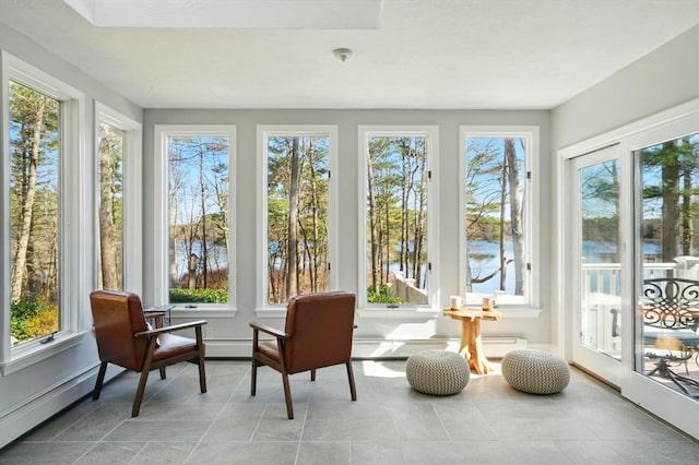 sunroom featuring a baseboard heating unit