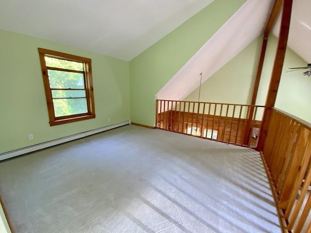186 Hoosac Rd, Conway, MA 01341 - additional living space with a baseboard heating unit, vaulted ceiling, carpet, and a ceiling fan