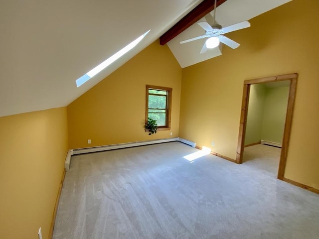 186 Hoosac Rd, Conway, MA 01341 - additional living space featuring a skylight, a baseboard radiator, a baseboard heating unit, carpet flooring, and a ceiling fan
