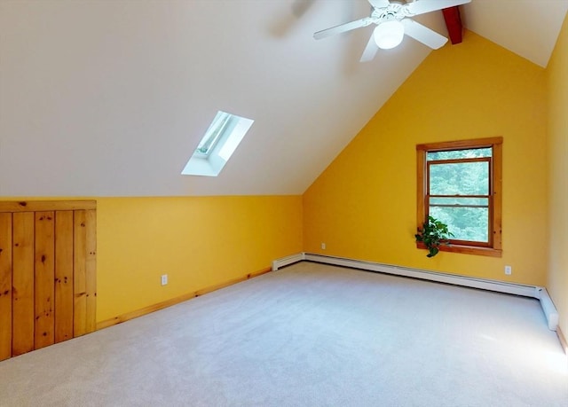 186 Hoosac Rd, Conway, MA 01341 - bonus room featuring a skylight, lofted ceiling, carpet flooring, baseboards, and a baseboard heating unit