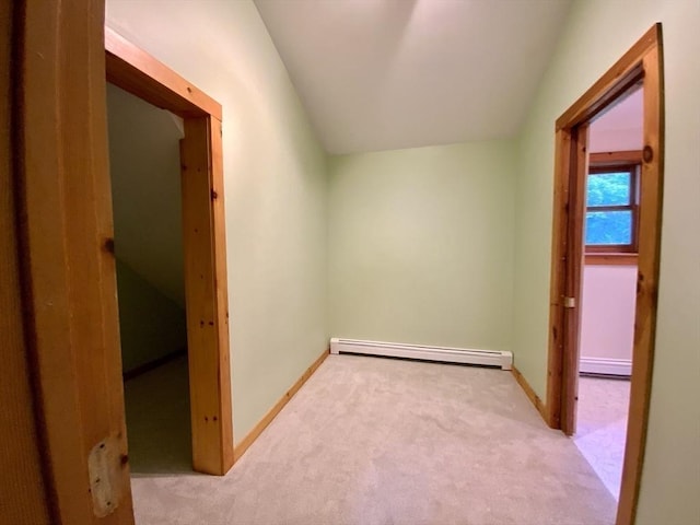 186 Hoosac Rd, Conway, MA 01341 - hallway with a baseboard heating unit, carpet, baseboards, and a baseboard radiator