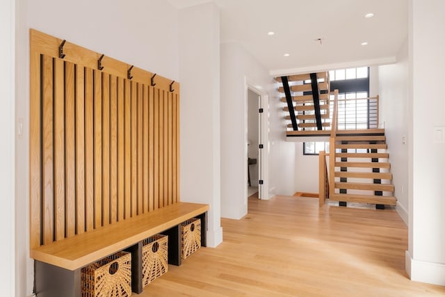 mudroom featuring light hardwood / wood-style flooring