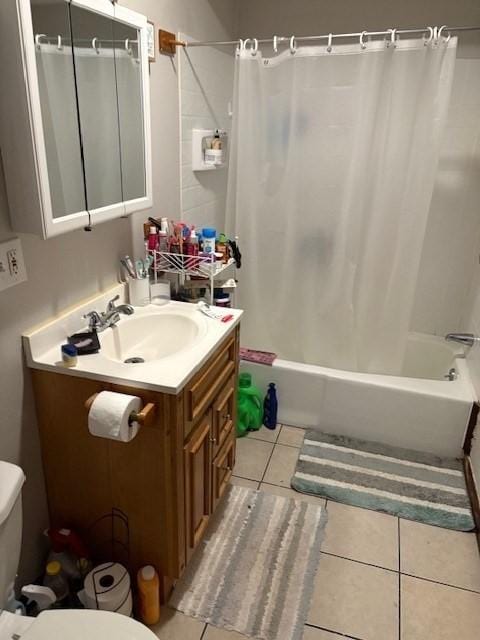 1117 Middlesex St, Lowell, MA 01851 - full bathroom with toilet, tile patterned flooring, vanity, and shower / bath combo with shower curtain