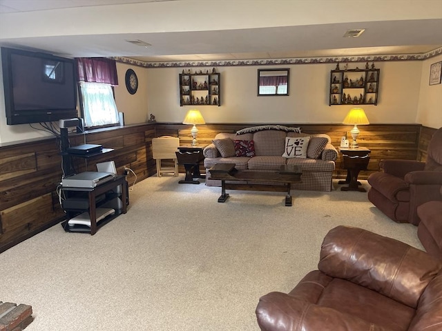 20 Colby Rd, Bridgewater, MA 02324 - living area featuring carpet, wainscoting, and wooden walls