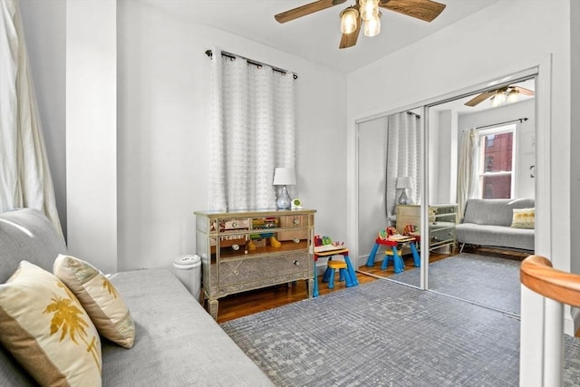 220-224 Washington St Unit 6, Brookline, MA 02445 - bedroom featuring a ceiling fan, wood finished floors, and a closet