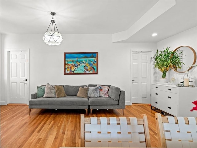 220-224 Washington St Unit 6, Brookline, MA 02445 - living room with light wood-type flooring, recessed lighting, and baseboards