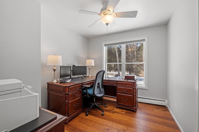 113 Glen Rd, Gorham, NH 03581 - home office with baseboard heating, wood finished floors, and ceiling fan