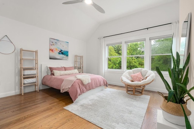 323 Lake Ave Unit 323, Newton, MA 02461 - bedroom with lofted ceiling, light wood-type flooring, baseboards, and ceiling fan