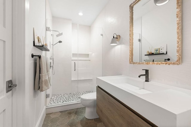 323 Lake Ave Unit 323, Newton, MA 02461 - bathroom with toilet, a shower stall, vanity, and recessed lighting