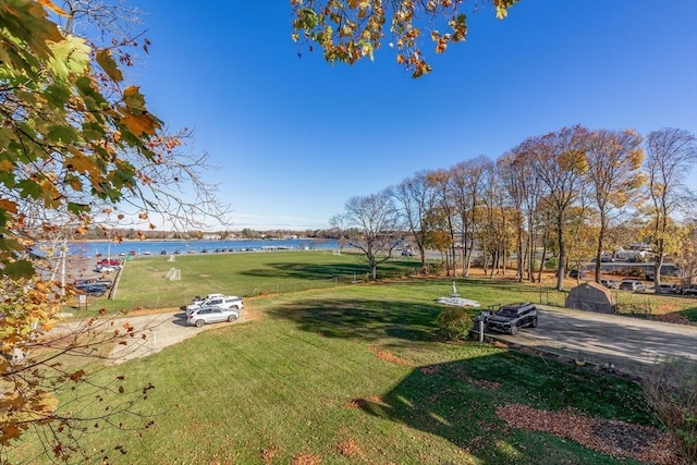 view of yard with a water view