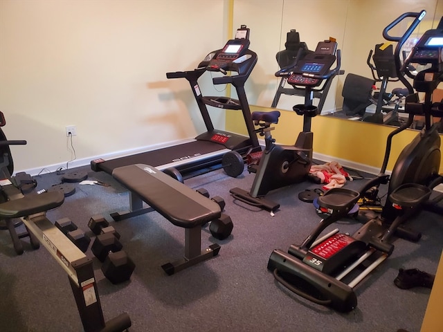 exercise room featuring carpet