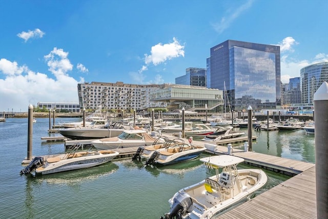 view of dock featuring a water view