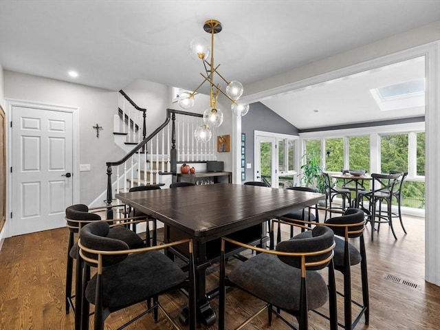 17 Olde Hickory Path, Westborough, MA 01581 - dining room with stairway, a skylight, wood finished floors, and french doors