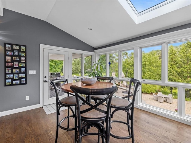 17 Olde Hickory Path, Westborough, MA 01581 - sunroom featuring lofted ceiling, a skylight, and wood finished floors