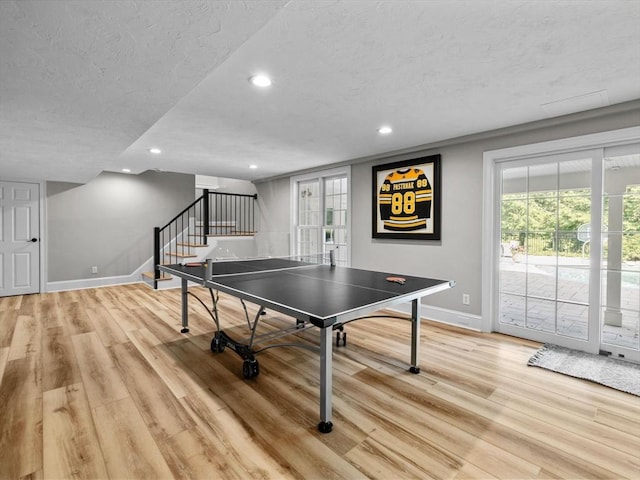 17 Olde Hickory Path, Westborough, MA 01581 - rec room with light wood-type flooring, recessed lighting, and a textured ceiling