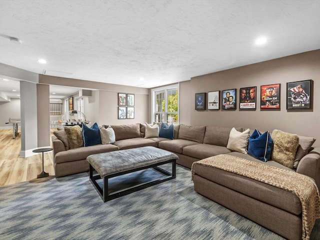17 Olde Hickory Path, Westborough, MA 01581 - living room featuring wood finished floors, recessed lighting, and a textured ceiling