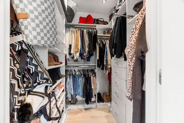 walk in closet featuring wood finished floors