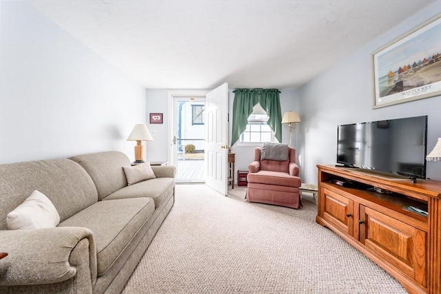 living room featuring light colored carpet