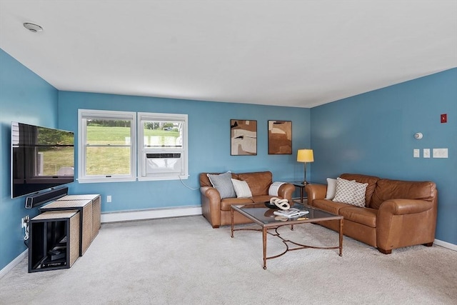 82 Powow St, Amesbury, MA 01913 - carpeted living room with baseboard heating and baseboards