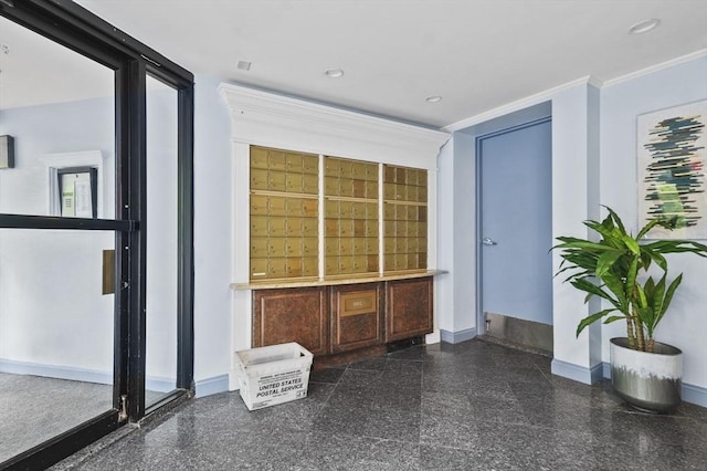 9 Broadway Unit 217, Saugus, MA 01906 - spare room with granite tiled floors, baseboards, crown molding, and recessed lighting